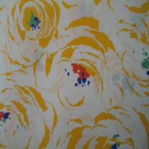 45" China Silk 100% Polyester Floral Abstract Yellow with White Background