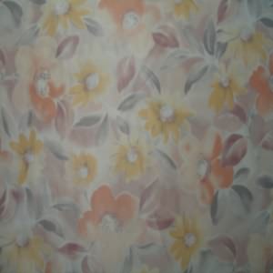 45" China Silk 100% Polyester Floral Peach, Apricot with White Background