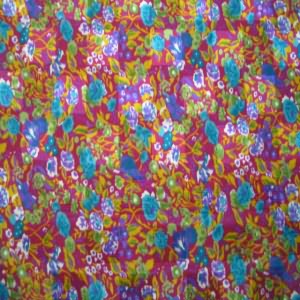 45" China Silk 100% Polyester Floral Turquoise, Purple with Burgundy Background