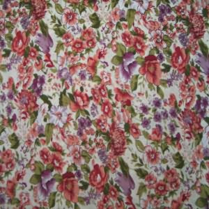 45" China Silk 100% Polester Floral Peach Mauve with Ivory Background