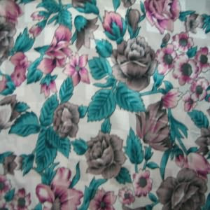 45" China Silk 100% Polyester Floral Mauve, Turquoise with White Background