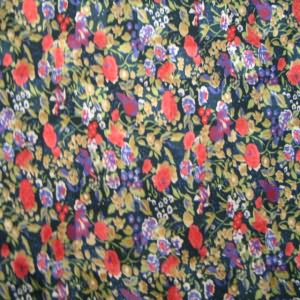 45" China Silk 100% Polyester Floral Purple, Red, Tan with Green Background