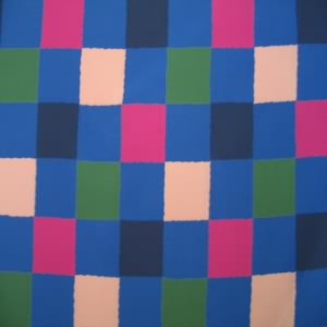 45" China Silk 100% Polyester Squares Blue, Pink and Green