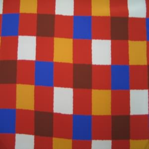45" China Silk 100% Polyester Squares Rust, Blue, Brown and Gold