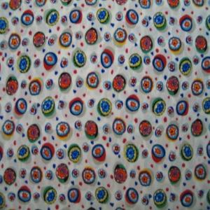 45" China Silk 100% Polyester Flowers in Circles Multi with White Background
