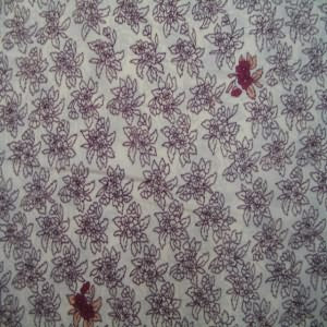 45" China Silk 100% Polyester Floral Maroon with White Background