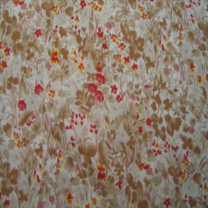 45" China Silk 100% Polyester Floral Red, Brown with Ivory Background