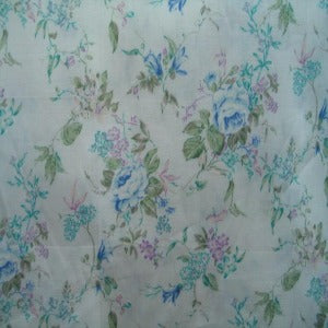 45" Wide 100% Floral Blue, Green, Violet with White Background Fabric Sold by the Yard