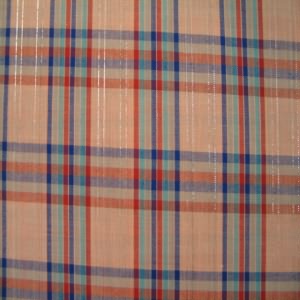45" Plaid Dusty Rose, Blue, Red and Green with Silver Metallic Thread Poly/Cotton