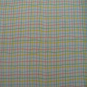 45" Lines Wavy Green, Coral, Yellow and Blue with White Background 100% Cotton