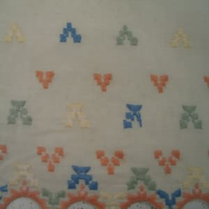45" Embroidered Blue, Green and Orange with Ivory Background and Border Poly/Cotton