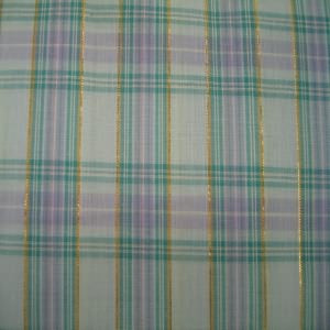 45" Plaid Aqua and Lavender with Gold Metallic Thread (same as CTP-19)Poly Cotton
