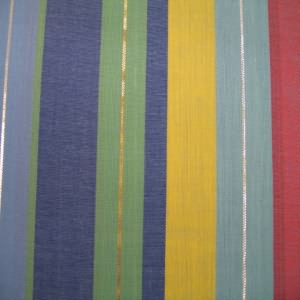 45" Stripe Blue, Green and Red with Gold and Silver Metallic Thread Poly Cotton