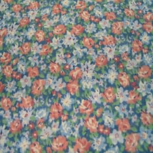 60" Floral Blue and Mauve with Blue Background 100% Cotton