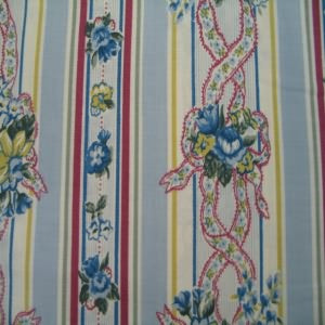 60" Floral and Stripe Blue and Yellow 100% Cotton
