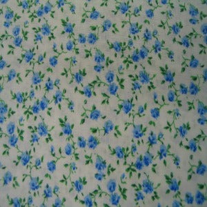 45" Floral Blue, Green with Off White Background
