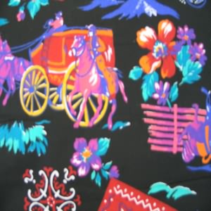 60" Western Rider/Floral with Black Background