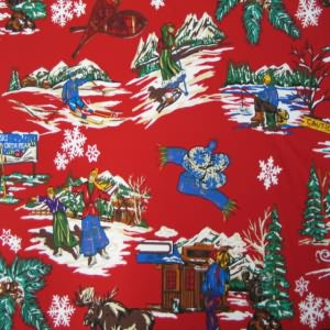 60" Brushed Cotton Snow Scene with Red Background