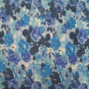 60" Denim Floral Blue with Plaid Blue and White