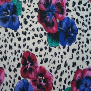 60" Denim Floral and Spots Black with White Background