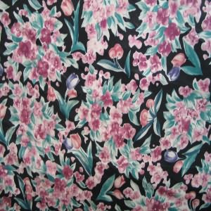 54" Floral Pink and Green with Black Background