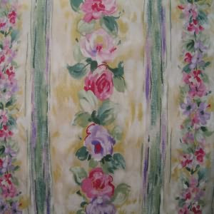 54" Floral Pink Stripe Purple and Green with Yellow Background