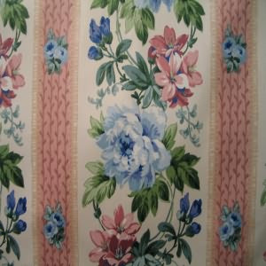 54" Floral Blue with Dusty Rose Stripe