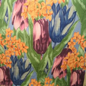 54" Drapery 100% Cotton Floral Tulips Blue and Purple