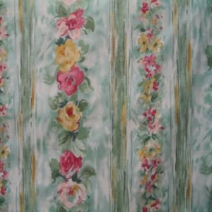 54" Floral Pink and Gold with Stripe Green and White Muted