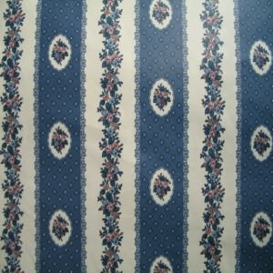 54" Floral with Stripe Blue and Cream