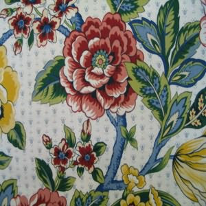 54" Drapery 100% Cotton Floral Red, Green Blue Yellow