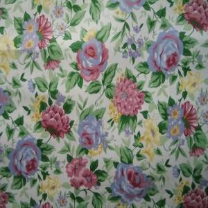 54" Drapery 100% Cotton Floral Periwinkle and Dusty Rose with White Background