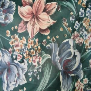 54" Drapery 100% Cotton Floral Mauve and Slate with Green Background