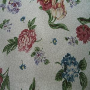 54" Drapery 100% Cotton Floral Burgundy, Blue and Plum with Ivory and Taupe Background