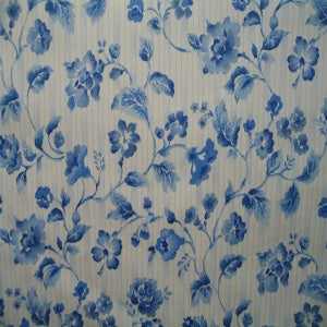 54" Drapery 100% Cotton Blue Stripe Floral with White Background