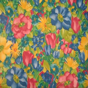 54" Drapery 100% Cotton Floral Bright Gold, Teal, Blue and RoseHas a <br>Coordinating Stripe