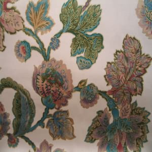 54" Floral Golden Brown and Teal with Tan Background