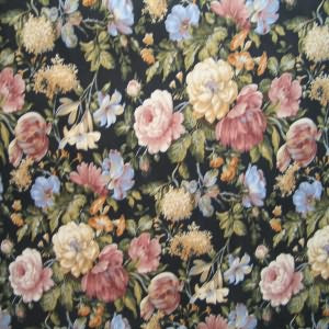 54" Floral Dusty Rose and Tan with Balck Background