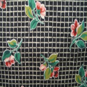 54" Drapery 100% Cotton Floral Rust and Green Leaf with Black and Cream Check
