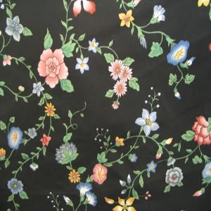 54" Floral Blue and Peach with Black Background