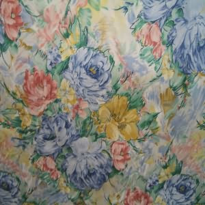 54" Floral periwinkle, Gold and Peach Muted