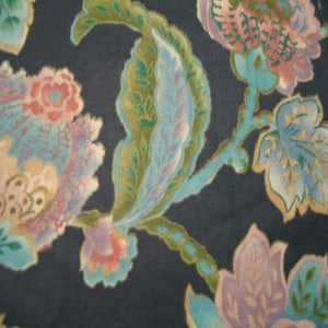 54" Floral Teal, Gold and Plum with Black Background