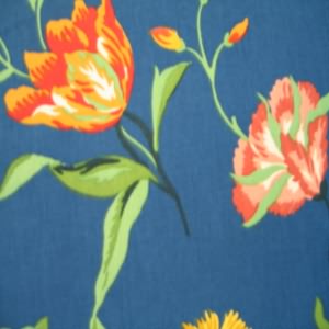 54" Floral Red, Mauve and Gold with Bright Blue Background