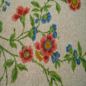 54" Floral Red, Blue and Green with Tan and Cream Background