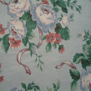 54" Floral Blue, Peach and Green with Light Blue Background