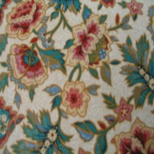 54" Floral Burgundy and Teal with Tan Background