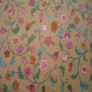 54" Drapery 100% Cotton Floral Burgundy and Green with Light Brown Background