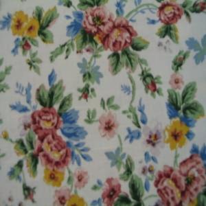 54" Drapery 100% Cotton Floral Burgundy, Gold and Blue with White Background