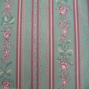 54" Drapery 100% Cotton Floral Stripe Rose with Light Jade Background