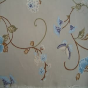 54" Drapery 100% Cotton Floral Blue with Beige Background